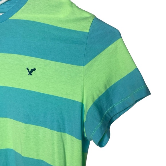 American Eagle Outfitters Shirt Mens Size XXL Blue Green Striped Short Sleeve - Picture 3 of 9